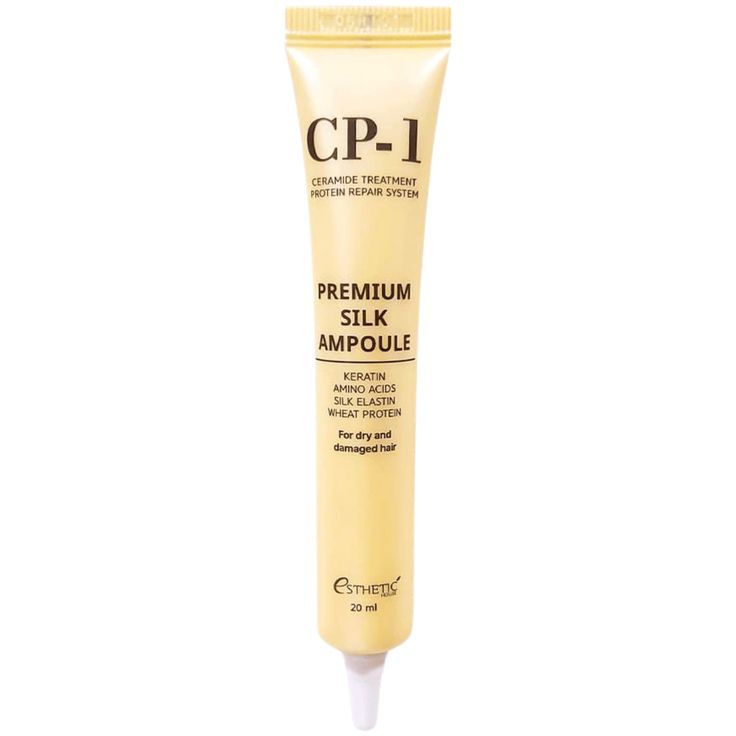 Zīdains matu serums YABUKO CP-1 Premium Silk, kas nodrošina spīdumu un gludumu matiem, iepakojums ar seruma pudeli.