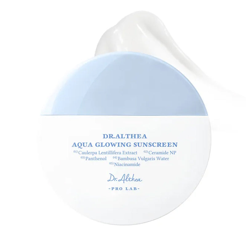 Mitinošs saules aizsargkrēms YABUKO Dr. Althea Pro Lab Aqua Glowing Sunscreen 45ml, mitrina un aizsargā ādu no saules stariem