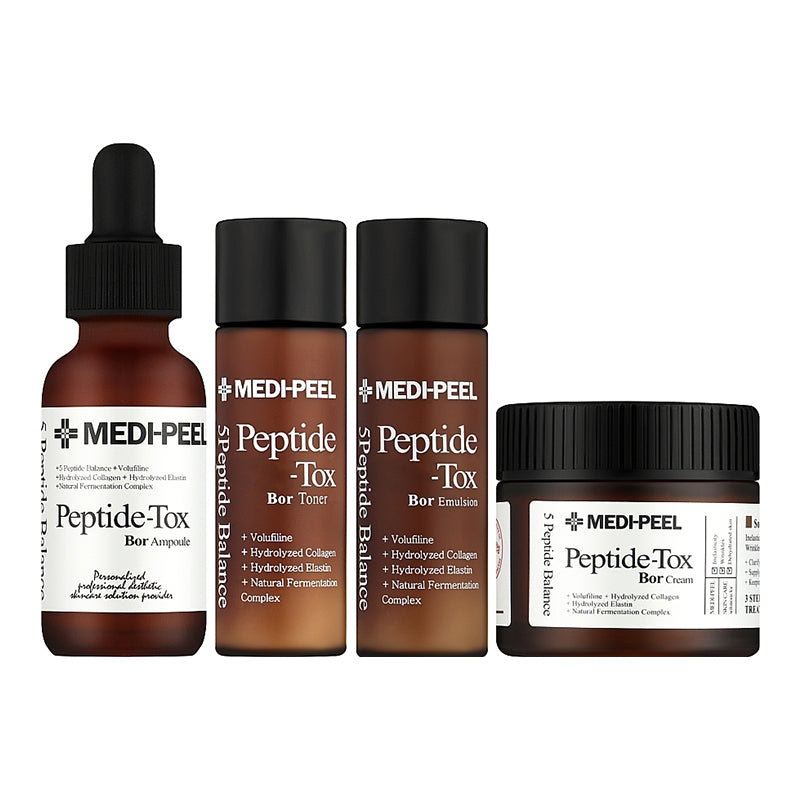 YABUKO MEDI-PEEL Peptide Tox Bor Multi Care komplekts ar peptīdiem, ādas liftinga un atjaunošanas līdzekļiem.
