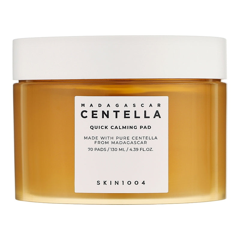 YABUKO SKIN1004 Madagascar Centella Quick Calming Pad, 70 atlikumi un 130 ml pudelē, ātri nomierinoša ādas kopšana.