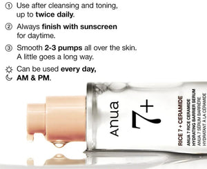 YABUKO Anua 7 Rice Serum mitrinošs sejas serums ar rīsiem, 50 ml, uz skaistas, mitrinātas sejas.