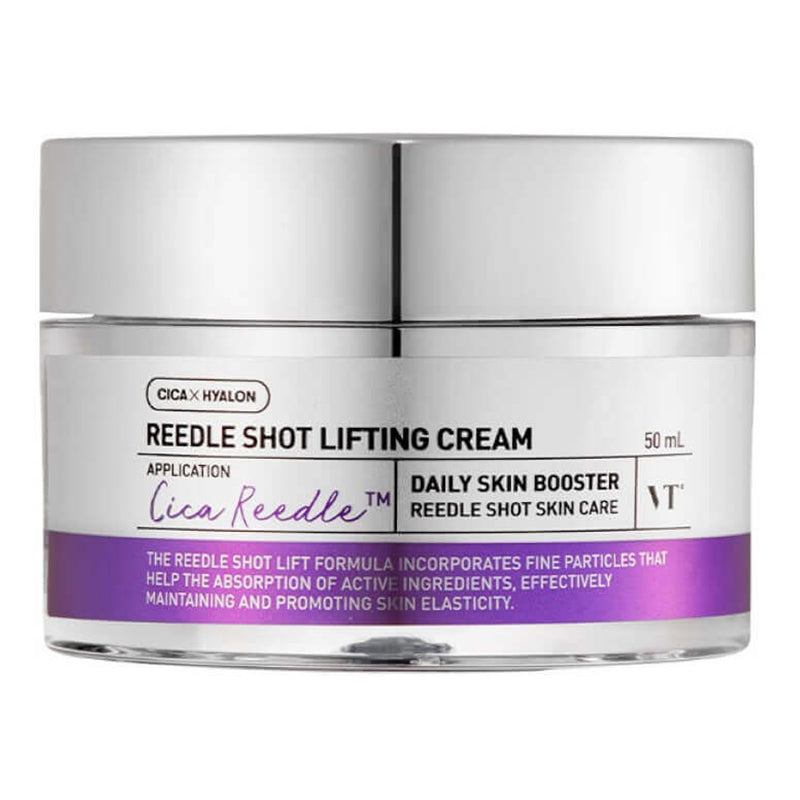 YABUKO VT Cosmetics Reedle Shot Lifting Sejas krēms 50 ml, gludina un liftinga ādas tekstūru, iepakojumā ar krēma trauku.