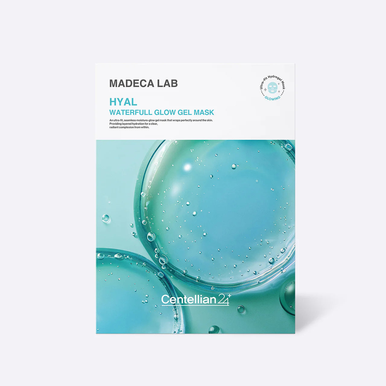 YABUKO Centellian24 Hyal Waterfull Glow Gel Mask uz sejas, mitrinoša un atjaunojoša, ar hyaluron skābi un mitrinošām sastāvdaļām.